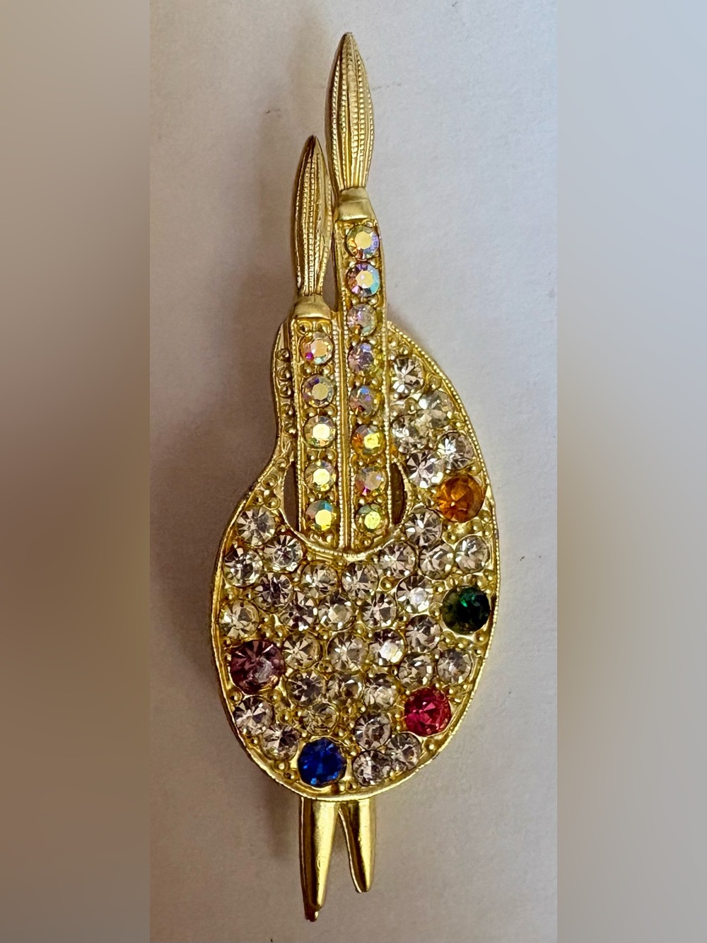Vintage Rhinestone Artist Paint Palette Brooch Costume Jewelry